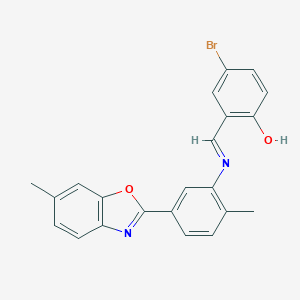 molecular formula C22H17BrN2O2 B417020 4-Bromo-2-({[2-methyl-5-(6-methyl-1,3-benzoxazol-2-yl)phenyl]imino}methyl)phenol 