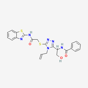 molecular formula C23H22N6O3S2 B4170224 N-[1-(4-allyl-5-{[2-(1,3-benzothiazol-2-ylamino)-2-oxoethyl]thio}-4H-1,2,4-triazol-3-yl)-2-hydroxyethyl]benzamide 