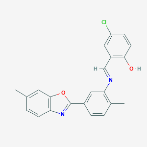 molecular formula C22H17ClN2O2 B417026 4-Chloro-2-({[2-methyl-5-(6-methyl-1,3-benzoxazol-2-yl)phenyl]imino}methyl)phenol 