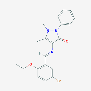 molecular formula C20H20BrN3O2 B417028 4-[(5-bromo-2-ethoxybenzylidene)amino]-1,5-dimethyl-2-phenyl-1,2-dihydro-3H-pyrazol-3-one 