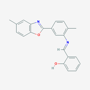 molecular formula C22H18N2O2 B417031 2-({[2-Methyl-5-(5-methyl-1,3-benzoxazol-2-yl)phenyl]imino}methyl)phenol 