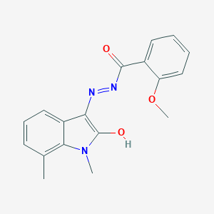 molecular formula C18H17N3O3 B417033 N'-(1,7-dimethyl-2-oxo-1,2-dihydro-3H-indol-3-ylidene)-2-methoxybenzohydrazide 