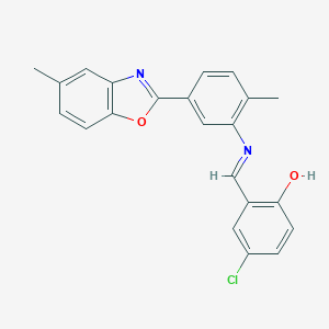 molecular formula C22H17ClN2O2 B417034 4-Chloro-2-({[2-methyl-5-(5-methyl-1,3-benzoxazol-2-yl)phenyl]imino}methyl)phenol 