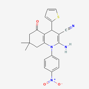 molecular formula C22H20N4O3S B4170362 2-amino-7,7-dimethyl-1-(4-nitrophenyl)-5-oxo-4-(2-thienyl)-1,4,5,6,7,8-hexahydro-3-quinolinecarbonitrile 