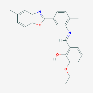 molecular formula C24H22N2O3 B417037 2-Ethoxy-6-({[2-methyl-5-(5-methyl-1,3-benzoxazol-2-yl)phenyl]imino}methyl)phenol 