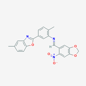 molecular formula C23H17N3O5 B417039 2-{3-[({6-Nitro-1,3-benzodioxol-5-yl}methylene)amino]-4-methylphenyl}-5-methyl-1,3-benzoxazole 
