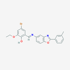 molecular formula C23H19BrN2O3 B417040 4-Bromo-2-ethoxy-6-[(2-m-tolyl-benzooxazol-5-ylimino)-methyl]-phenol 