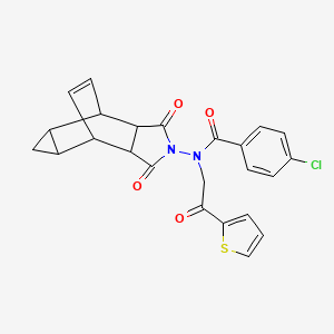 4-chloro-N-(3,5-dioxo-4-azatetracyclo[5.3.2.0~2,6~.0~8,10~]dodec-11-en-4-yl)-N-[2-oxo-2-(2-thienyl)ethyl]benzamide
