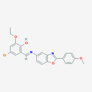molecular formula C23H19BrN2O4 B417050 4-Bromo-2-ethoxy-6-({[2-(4-methoxyphenyl)-1,3-benzoxazol-5-yl]imino}methyl)phenol 