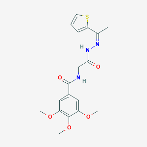 molecular formula C18H21N3O5S B417051 3,4,5-trimethoxy-N-(2-oxo-2-{2-[1-(2-thienyl)ethylidene]hydrazino}ethyl)benzamide 