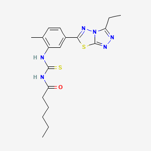 molecular formula C19H24N6OS2 B4170544 N-({[5-(3-ethyl[1,2,4]triazolo[3,4-b][1,3,4]thiadiazol-6-yl)-2-methylphenyl]amino}carbonothioyl)hexanamide 