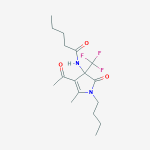 molecular formula C17H25F3N2O3 B4170555 N-[4-acetyl-1-butyl-5-methyl-2-oxo-3-(trifluoromethyl)-2,3-dihydro-1H-pyrrol-3-yl]pentanamide 