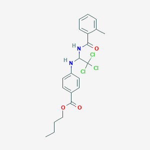 molecular formula C21H23Cl3N2O3 B417065 Butyl 4-({2,2,2-trichloro-1-[(2-methylbenzoyl)amino]ethyl}amino)benzoate 