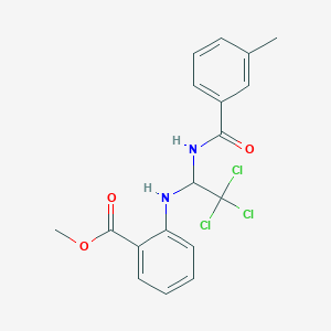 molecular formula C18H17Cl3N2O3 B417069 Methyl 2-({2,2,2-trichloro-1-[(3-methylbenzoyl)amino]ethyl}amino)benzoate 
