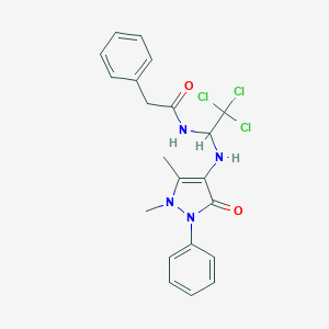 molecular formula C21H21Cl3N4O2 B417082 2-phenyl-N-{2,2,2-trichloro-1-[(1,5-dimethyl-3-oxo-2-phenyl-2,3-dihydro-1H-pyrazol-4-yl)amino]ethyl}acetamide CAS No. 302823-36-5