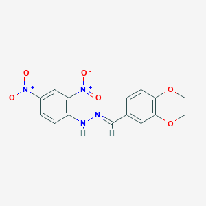 molecular formula C15H12N4O6 B417099 2,3-Dihydro-1,4-benzodioxine-6-carbaldehyde {2,4-bisnitrophenyl}hydrazone 