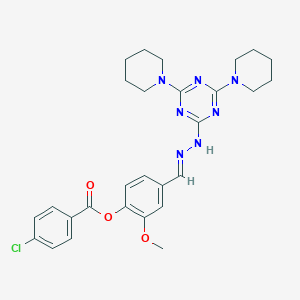 molecular formula C28H32ClN7O3 B417102 4-Chloro-benzoic acid 4-[(4,6-di-piperidin-1-yl-[1,3,5]triazin-2-yl)-hydrazonome 
