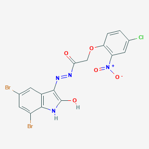 molecular formula C16H9Br2ClN4O5 B417103 2-{4-chloro-2-nitrophenoxy}-N'-(5,7-dibromo-2-oxo-1,2-dihydro-3H-indol-3-ylidene)acetohydrazide 