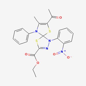 ethyl 7-acetyl-8-methyl-1-(2-nitrophenyl)-9-phenyl-4,6-dithia-1,2,9-triazaspiro[4.4]nona-2,7-diene-3-carboxylate