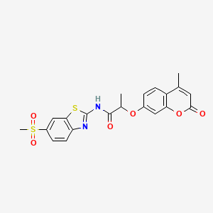 molecular formula C21H18N2O6S2 B4171090 2-[(4-methyl-2-oxo-2H-chromen-7-yl)oxy]-N-[6-(methylsulfonyl)-1,3-benzothiazol-2-yl]propanamide 