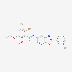 molecular formula C22H15Br3N2O3 B417110 3,4-Dibromo-2-({[2-(3-bromophenyl)-1,3-benzoxazol-5-yl]imino}methyl)-6-ethoxyphenol 
