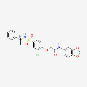 molecular formula C23H21ClN2O6S B4171120 N-1,3-benzodioxol-5-yl-2-(2-chloro-4-{[(1-phenylethyl)amino]sulfonyl}phenoxy)acetamide 