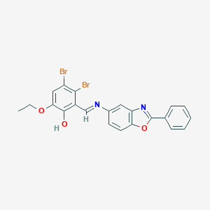 molecular formula C22H16Br2N2O3 B417113 3,4-Dibromo-6-ethoxy-2-[(2-phenyl-benzooxazol-5-ylimino)-methyl]-phenol 