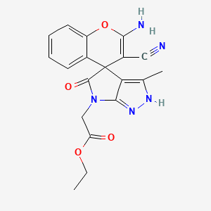 ethyl (2-amino-3-cyano-3'-methyl-5'-oxo-1'H-spiro[chromene-4,4'-pyrrolo[2,3-c]pyrazol]-6'(5'H)-yl)acetate