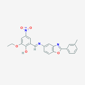 molecular formula C23H19N3O5 B417115 2-Ethoxy-4-nitro-6-[(2-m-tolyl-benzooxazol-5-ylimino)-methyl]-phenol CAS No. 5585-34-2