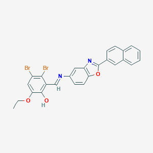 molecular formula C26H18Br2N2O3 B417116 3,4-Dibromo-6-ethoxy-2-[(2-naphthalen-2-yl-benzooxazol-5-ylimino)-methyl]-phenol 