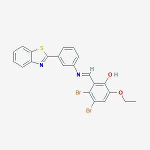 molecular formula C22H16Br2N2O2S B417117 2-({[3-(1,3-Benzothiazol-2-yl)phenyl]imino}methyl)-3,4-dibromo-6-ethoxyphenol 