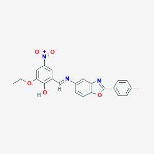 molecular formula C23H19N3O5 B417118 2-Ethoxy-4-nitro-6-({[2-(4-methylphenyl)-1,3-benzoxazol-5-yl]imino}methyl)phenol 