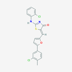 molecular formula C21H14Cl2N2O2S B417124 (5Z)-2-(2-chloroanilino)-5-[[5-(3-chloro-4-methylphenyl)furan-2-yl]methylidene]-1,3-thiazol-4-one 