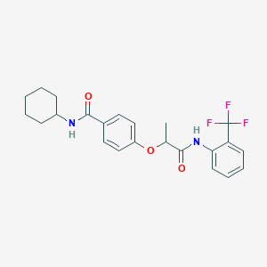 molecular formula C23H25F3N2O3 B4171247 N-cyclohexyl-4-(1-methyl-2-oxo-2-{[2-(trifluoromethyl)phenyl]amino}ethoxy)benzamide 