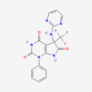 molecular formula C17H11F3N6O3 B4171262 1-phenyl-5-(2-pyrimidinylamino)-5-(trifluoromethyl)-5,7-dihydro-1H-pyrrolo[2,3-d]pyrimidine-2,4,6(3H)-trione 