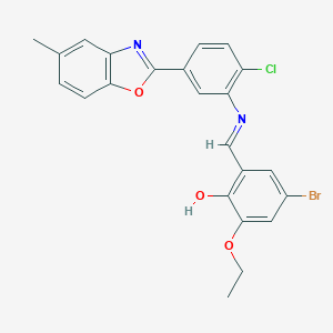 molecular formula C23H18BrClN2O3 B417129 4-Bromo-2-({[2-chloro-5-(5-methyl-1,3-benzoxazol-2-yl)phenyl]imino}methyl)-6-ethoxyphenol 