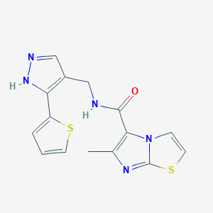 molecular formula C15H13N5OS2 B4171297 6-methyl-N-{[5-(2-thienyl)-1H-pyrazol-4-yl]methyl}imidazo[2,1-b][1,3]thiazole-5-carboxamide 