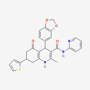 molecular formula C27H23N3O4S B4171299 4-(1,3-benzodioxol-5-yl)-2-methyl-5-oxo-N-2-pyridinyl-7-(2-thienyl)-1,4,5,6,7,8-hexahydro-3-quinolinecarboxamide 