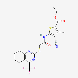 molecular formula C20H19F3N4O3S2 B4171301 ethyl 4-cyano-3-methyl-5-[({[4-(trifluoromethyl)-5,6,7,8-tetrahydro-2-quinazolinyl]thio}acetyl)amino]-2-thiophenecarboxylate 