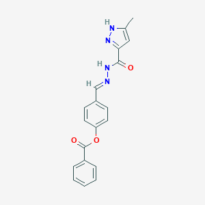 molecular formula C19H16N4O3 B417133 4-{2-[(3-methyl-1H-pyrazol-5-yl)carbonyl]carbohydrazonoyl}phenyl benzoate 