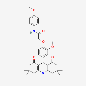 molecular formula C34H40N2O6 B4171333 2-[2-methoxy-4-(3,3,6,6,10-pentamethyl-1,8-dioxo-1,2,3,4,5,6,7,8,9,10-decahydro-9-acridinyl)phenoxy]-N-(4-methoxyphenyl)acetamide 