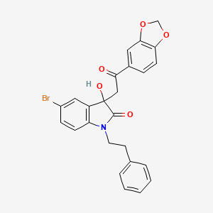 molecular formula C25H20BrNO5 B4171348 3-[2-(1,3-benzodioxol-5-yl)-2-oxoethyl]-5-bromo-3-hydroxy-1-(2-phenylethyl)-1,3-dihydro-2H-indol-2-one 