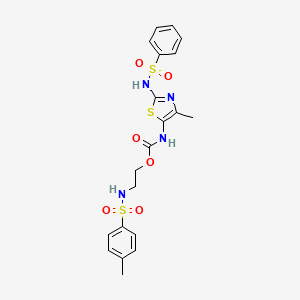 molecular formula C20H22N4O6S3 B4171353 2-{[(4-methylphenyl)sulfonyl]amino}ethyl {4-methyl-2-[(phenylsulfonyl)amino]-1,3-thiazol-5-yl}carbamate 