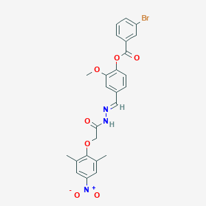 molecular formula C25H22BrN3O7 B417136 4-[2-({4-Nitro-2,6-dimethylphenoxy}acetyl)carbohydrazonoyl]-2-methoxyphenyl 3-bromobenzoate 