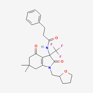 molecular formula C25H29F3N2O4 B4171388 N-[6,6-dimethyl-2,4-dioxo-1-(tetrahydro-2-furanylmethyl)-3-(trifluoromethyl)-2,3,4,5,6,7-hexahydro-1H-indol-3-yl]-3-phenylpropanamide 