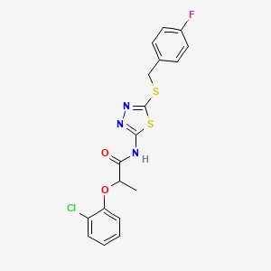 molecular formula C18H15ClFN3O2S2 B4171458 2-(2-chlorophenoxy)-N-{5-[(4-fluorobenzyl)thio]-1,3,4-thiadiazol-2-yl}propanamide 