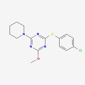 molecular formula C15H17ClN4OS B4171489 2-[(4-chlorophenyl)thio]-4-methoxy-6-(1-piperidinyl)-1,3,5-triazine 