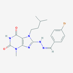 molecular formula C18H21BrN6O2 B417158 4-bromobenzaldehyde [3-methyl-7-(3-methylbutyl)-2,6-dioxo-2,3,6,7-tetrahydro-1H-purin-8-yl]hydrazone 