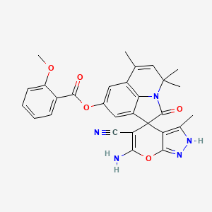 6-amino-5-cyano-3,4',4',6'-tetramethyl-2'-oxo-1H,4'H-spiro[pyrano[2,3-c]pyrazole-4,1'-pyrrolo[3,2,1-ij]quinolin]-8'-yl 2-methoxybenzoate