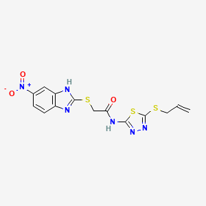 molecular formula C14H12N6O3S3 B4171612 N-[5-(allylthio)-1,3,4-thiadiazol-2-yl]-2-[(5-nitro-1H-benzimidazol-2-yl)thio]acetamide 